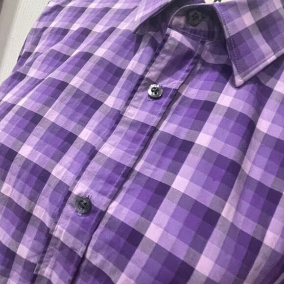 HUGO BOSS SLIM BUTTON UP LONG SLEEVE SHIRT PLAID PURPLE COLOR SIZE LARGE - Picture 5 of 16